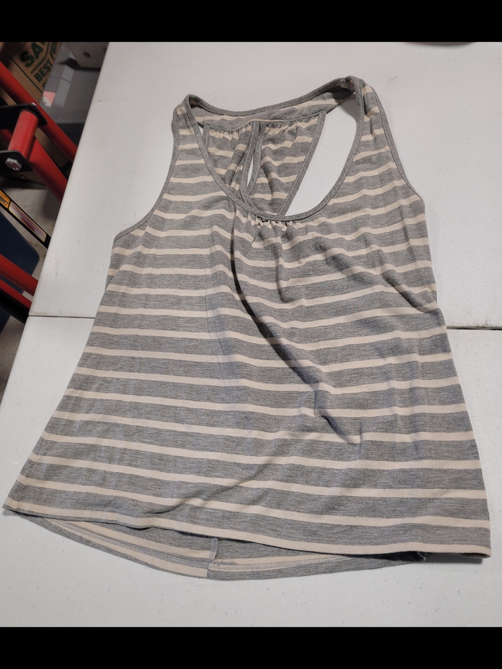 Linea Donatella Gray and Cream Striped Racerback Tank